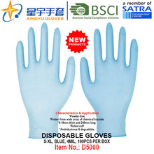 Blue Color, Powder-Free, Disposable Nitrile Gloves, 100/Box (S, M, L, XL) with CE. Exam Gloves